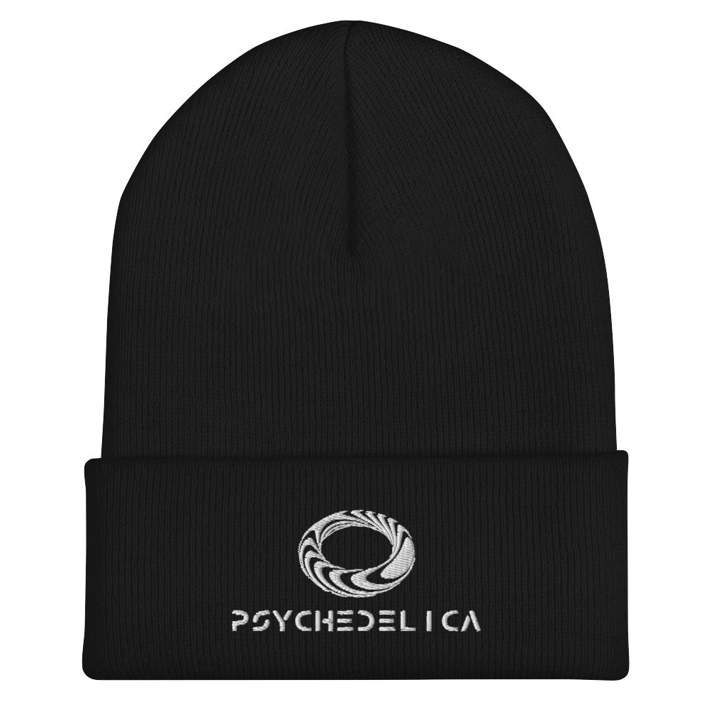 Psychedelica Classic Cuffed Black Beanie