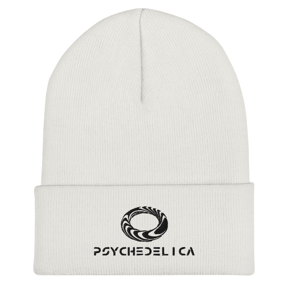 Psychedelica Classic Cuffed White Beanie